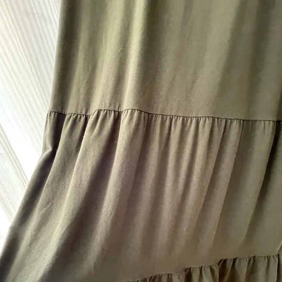 Denim & Co cotton sleeveless tiered stretch maxi dress olive green plus size  XL - Picture 6 of 9